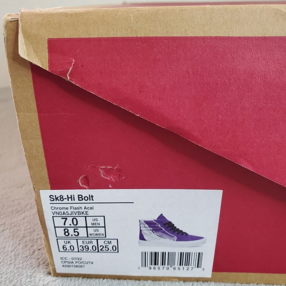 Vans Sk8-Hi Bolt Chrome Flash Acai Women Size 8.5, Men Size 7 - Picture 10 of 10